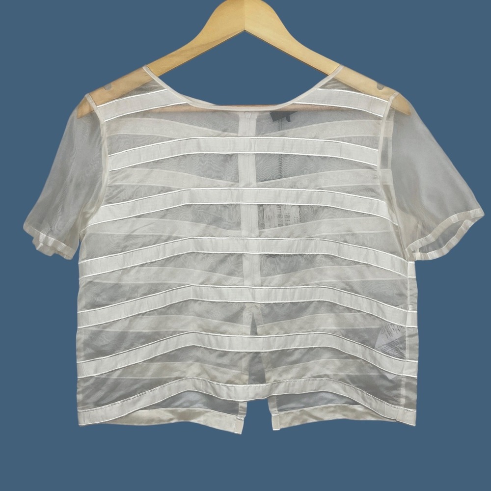 Weekend Max Mara White Silk Sheer Striped Top Womens XS Minimalist‎ Quiet Luxury